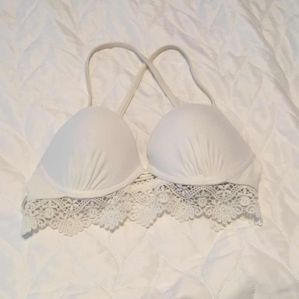 White Swim Top With Crochet Detail